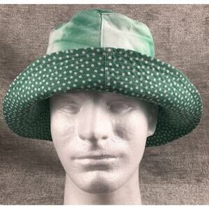 Lands End Green Tie Dye Bucket Hat With White Polka Dot Lining Size L